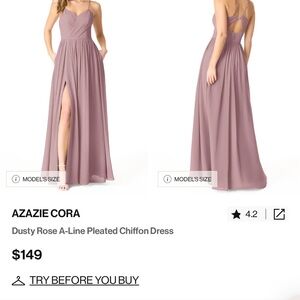 Azazie Cora Dusty Rose A-Line Pleated Chiffon Dress
